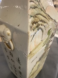 A pair of square Chinese qianjiang cai vases, 19/20th C.
